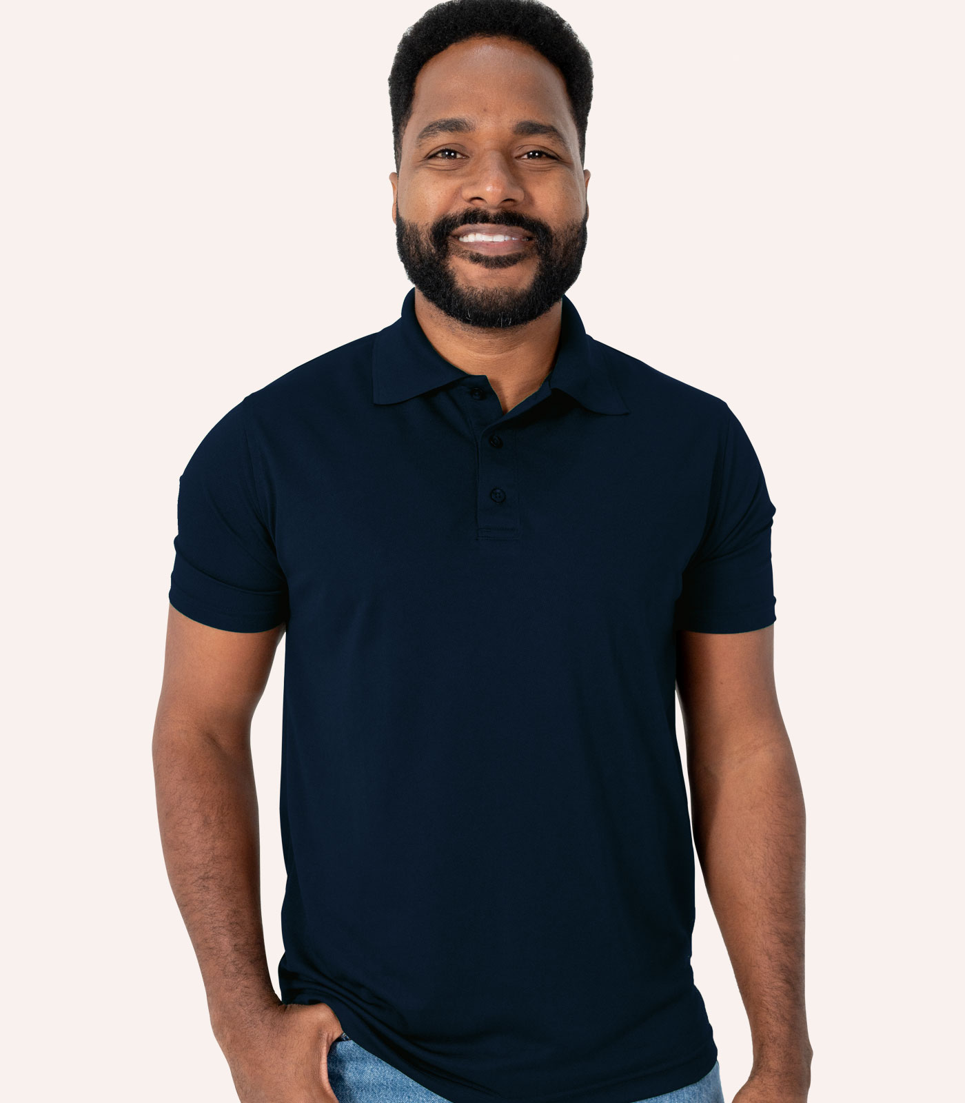 Men’s Navy Blue Short Sleeve Piqué Polo Shirt - Real Basics
