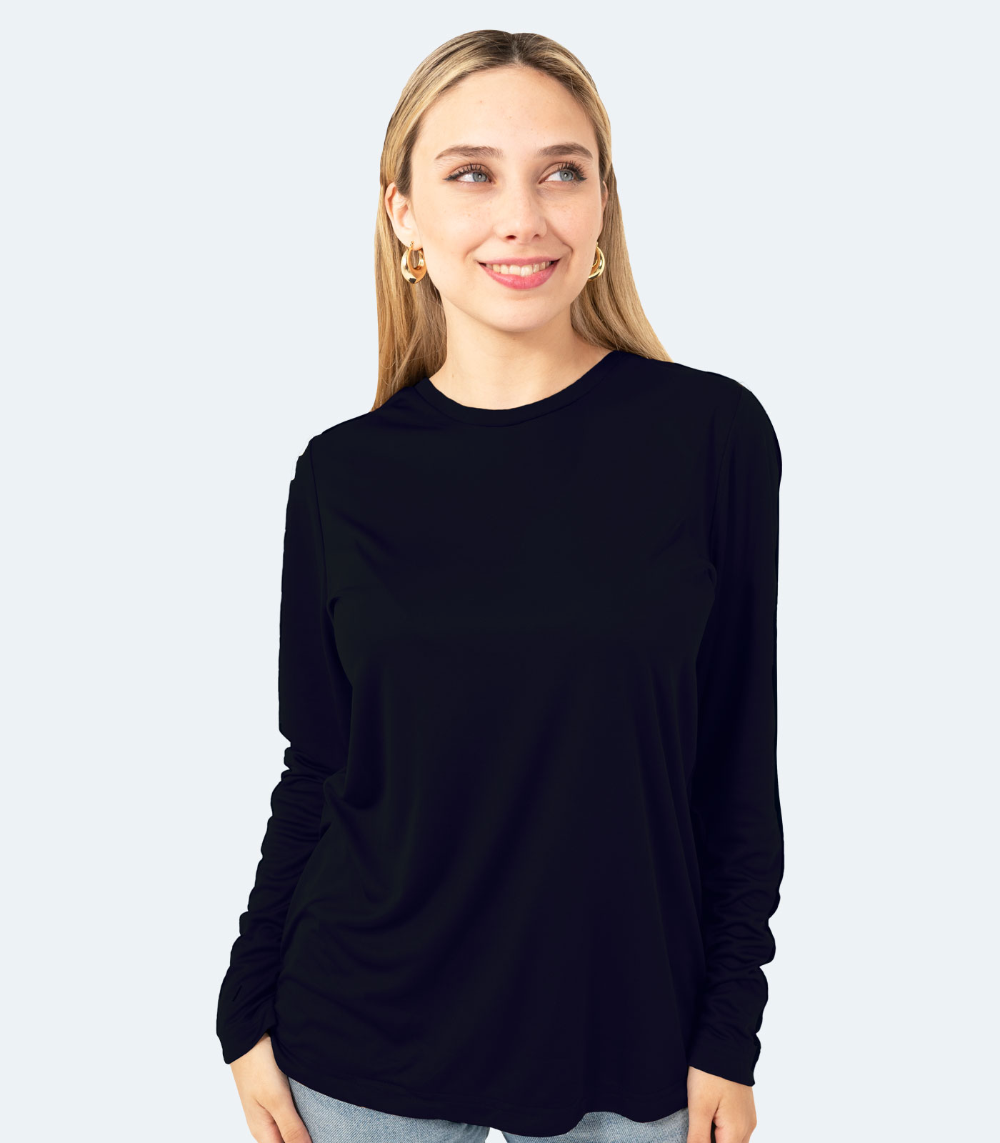 Women’s Navy Blue Long Sleeve Crew Neck Dry Fit T-Shirt - Real Basics